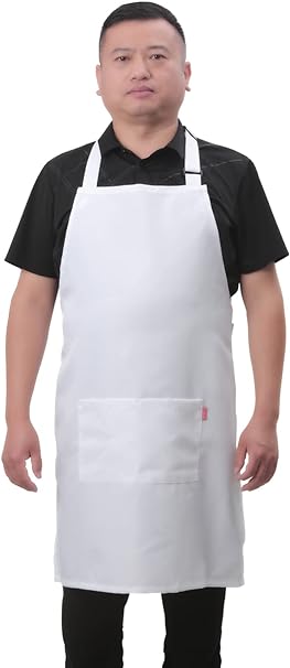ALIPOBO Bib Aprons for Women and Men, Kitchen Chef Apron with 2 Pockets and 40" Long Ties, Plus Size Adjustable Apron for Cooking - 32" x 28" - White