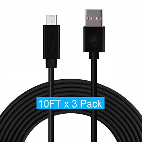 Micro USB Cable Android, Covery 3 Pack Extra Long 3m (10 ft) Micro USB Cable High Speed USB 2.0 for Android Devices, Samsung Galaxy, Sony, Motorola and More (Extended-3-Pack)