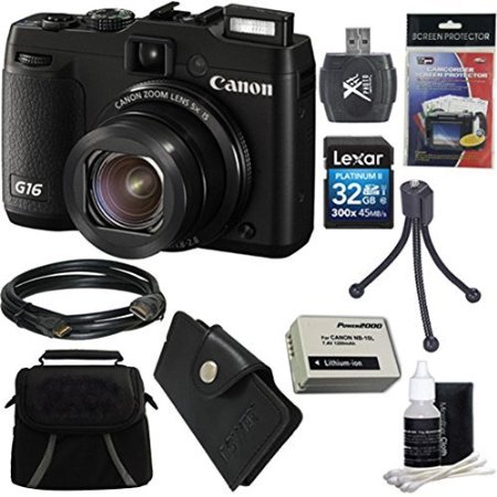 Beach Camera E4CNPSG16 Canon PowerShot G16 12.1 MP CMOS Digital Camera with 5x Optical Zoom and 1080p Full-HD Video Ultimate Bundle