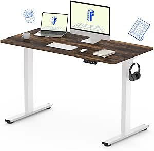 FLEXISPOT EN1 One-Piece Standing Desk, 48x24 Electric Adjustable Desk Sit Stand Desk for Home Office (White Frame   Rustic Top, 2 Packages)