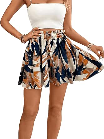 Milumia Women's Ditsy Floral Elastic Waist Skort Ruffle Hem Boho Short Skirt Skorts