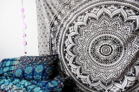 Exclusive Black Grey Ombre Mandala by "The Boho Street" Elephant Mandala Tapestry , Indian Mandala Wall Art, Hippie Wall Hanging, Bohemian Bedspread