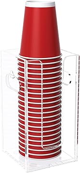 BOSSCASA Disposable Coffee Cup Dispenser with Handles, Countertop or Wall Mount Hot/Cold Drink Cup and Lid Holder - Bathroom/Kitchen/Office Acrylic Cup Lid Storage Organizer (1 Compartment, Clear)