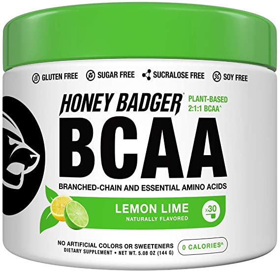 Honey Badger Vegan Keto BCAA   EAA Electrolyte Powder | Lemon Lime | Natural Gluten Free Amino Acids Essential Aminos Sugar Free   Sucralose Free | 30 Servings