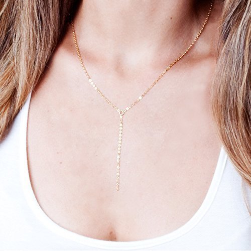 14k Gold Filled Delicate Lariat Y Necklace Chain - Designer Handmade short Layered Necklace - Length 15   2 inch Extender