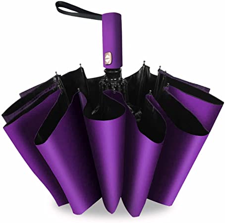 SOSUNY Auto Folding Umbrella, 46" Compact Waterproof with UV Resistant Coating and 12 Ribs Windproof (Purple_46"_12Ribs_Promo.-Price)