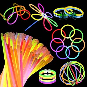 Vicloon Glow Sticks, 100 Pcs Glow Party Supplies with Connectors, Bracelets, Suitable for Dance, Raves or Party Fillers, 12  hour Non Stop Glow - Non Toxic