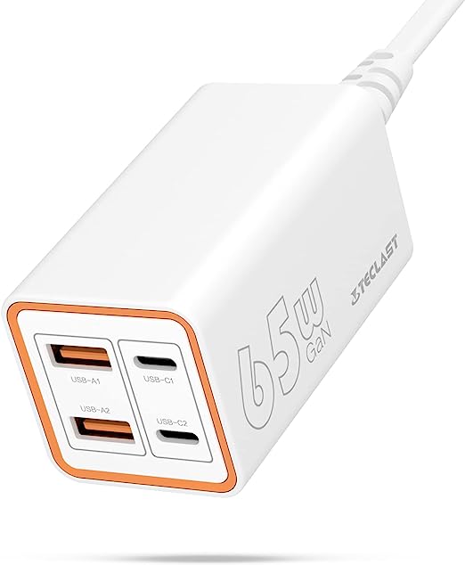 TECLAST 65W PD USB C Charger, 4 Port GaN Power Adapter, PPS 45W Super Fast Charging for Galaxy,iPhone,iPad Air, Type C Laptop Charger for MacBook,Lenovo,Dell, Hp, Acer, Huawei,chromebook,Asus,Samsung