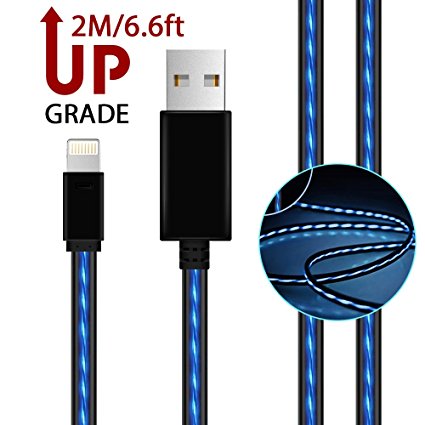 Lightning Cable for iPhone, AoLiPlus 6.6 ft Charger Cord LED Lightning to USB Cable Charging Cord for iPhone X/8/7/7 Plus/6/6S,iPad and iPod (Blue)