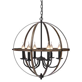 KingSo 6 Light Chandelier 23.62'' Rustic Pendant Light Oil Rubbed Bronze Finish Wood Texture Industrial Vintage Ceiling Hanging Light Fixture for Indoor Kitchen Island Dining Living Room Entryway