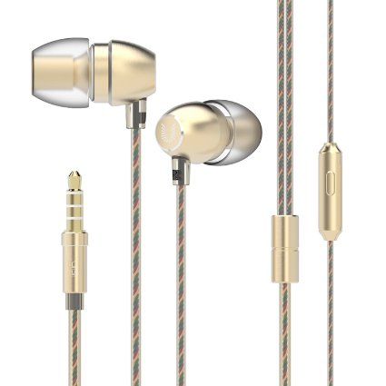 UiiSii HM7 Headphones In-ear Earphones with In-line Mic and Noise Isolating for iPhone, iPod, iPad, MP3 Players, Samsung Galaxy, Nokia, Htc etc(Gold)