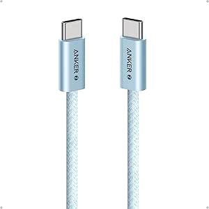 Anker Zolo USB C to USB C Cable, Braided and Dirt-Free Type C Fast Charging Cable, Slim Connector, for iPhone 16 Series, MacBook (240W) (Blue, 3ft)