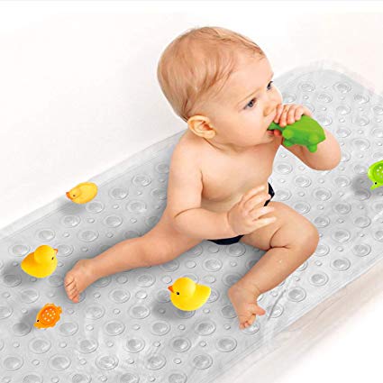 Upgrade Non Slip Bath Mat for Tub Extra Long Bathtub Mat for Kids 40 X 16 Inch - Eco Friendly Bath Shower Mat with 200 Big Suction Cups, Machine Washable Bathroom Mat, Clear