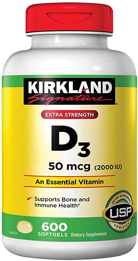 Kirkland Signature EIURYU Maximum Strength Vitamin D3 2000 I.U. 600 Softgels, Bottle Personal Healthcare/Health Care 2 Pack