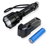 BYB 1000 Lumens C8 CREE T6 LED Handheld Flashlight Rechargeable 18650 Battery and AC Charger Included 5 Modes Polished Reflector Water Resistant