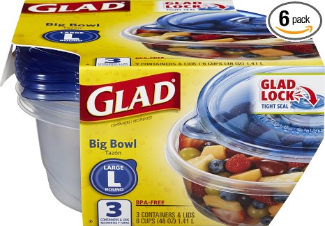 Glad Food Storage Containers, Large, 48 oz, 3 Count (Pack of 6)