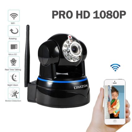 DMZOK ProHD 1080P Wireless Security Network Camera Pan Tilt Zoom Two-Way Audio, SD Card Record, Motion Detection, Remote Mobile View, Baby Pet Camera, WiFi Security Camera(1080P, Black- Night Vision)