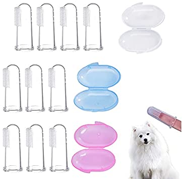 10 Pcs Dog Finger Toothbrush Set, Premium Pet Finger Tooth Brushing Kit Puppy Tooth Brush for Teeth Cleaning, Durable Toothbrushes for Small Dogs, Cats and Birds (White, Blue, Pink)