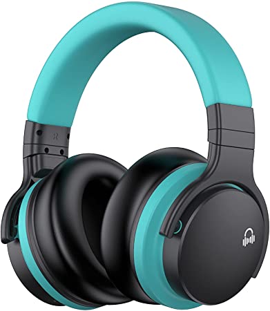 MOVSSOU E7 Active Noise Cancelling Headphones Bluetooth Headphones Wireless Headphones Over Ear with Microphone Deep Bass, Comfortable Protein Earpads, 30 Hours Playtime for Travel/Work, Sky Blue