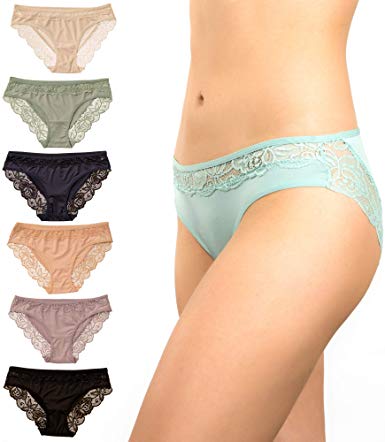 Alyce Intimates Women’s Lace Trimmed Bikini, Pack of 6