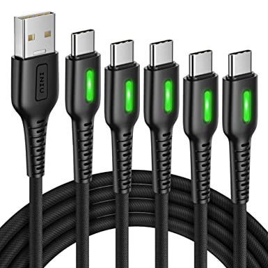 INIU USB C Cable, 【5 Pack 3.3 3.3 6 6 10ft】3.1A QC Fast Charging USB Type C Cable, Nylon Braided Charger USB-C Cables for Samsung Galaxy S20 S10 S9 S8 Plus Note 10 9 LG Google Pixel OnePlus Moto Z3