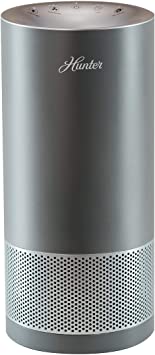 Hunter HP400 Round Tower Air Purifier for Small Rooms Features EcoSilver Pre-Filter, True HEPA Filter, Multiple Fan Speeds, Soft Touch Digital Control Panel, Sleep Mode, Timer, Accent Light