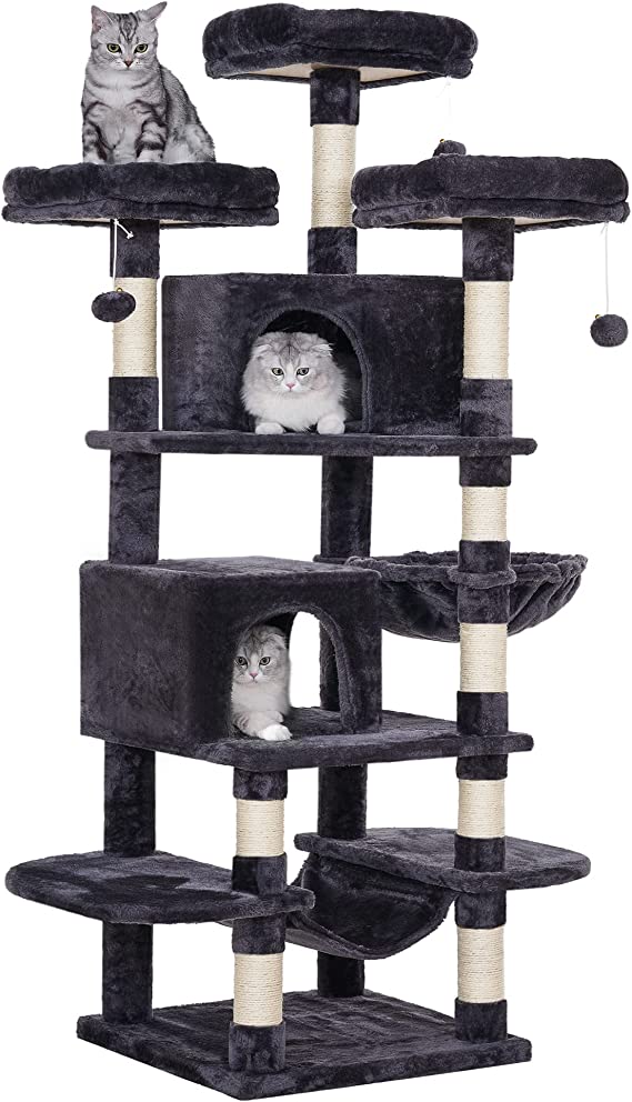 BEWISHOME Cat Tree for Indoor Cats 65.3 Inch Multi-Level Cat Tower for Large Cats with Sisal Scratching Post,Plush Top Perches, Hammock,Cat Condo Play House Cat Furniture Kitty Activity Center MMJ21H