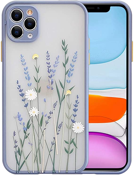 Ownest Compatible with iPhone 11 Pro Max Case for Clear Frosted PC Back Flowers Pattern 3D Floral Girls Woman and Soft TPU Bumper Protective Silicone Slim Case for iPhone 11 Pro Max-Purple