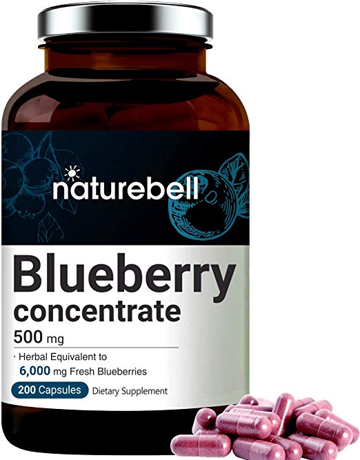 Whole Fruit Blueberry Concentrate 6000mg Herbal Equivalent, 200 Capsules, Rich in Antioxidant, Flavonoids, Polyphenols and Anthocyanins, Non-GMO and Made in USA