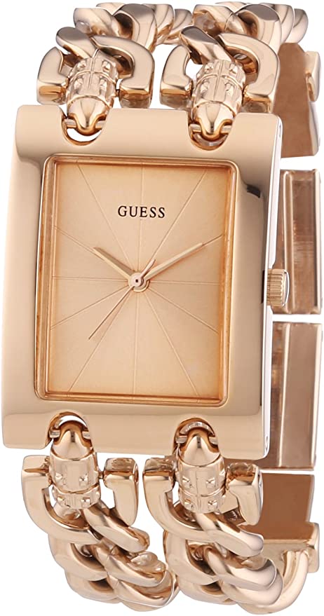 GUESS W0073L2 Women's Trendy Rose Gold-Tone Double-Chain Bracelet Watch