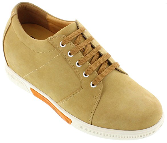 TOTO - H7083 - 3 Inches Taller - Height Increasing Elevator Shoes (Brown Leather Lace-up Sneakers)