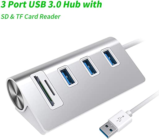 Rocketek Portable Aluminum 3 Ports USB 3.0 Hub Docking Station with 2-Slot Card Reader Multi-in-1 Adapter Combo Superspeed for iMac, MacBook Air, MacBook Pro, MacBook, Mac Mini, PCs and Laptops