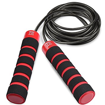 Skipping Rope,TechRise Speed Skipping Jump Jumping Rope with Soft Skin-friendly Handle and Tangle-free Adjustable Stainless Steel Wire Core Rope for Fitness Workouts Fat Burning Exercises and Boxing - Black and Red