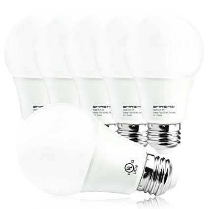 Shine Hai 6Pack of A19 LED Bulb 8W (60W Replacement ), E26 Base,3000K Soft White, 800 Lumens ,UL-listed, FCC-qualified