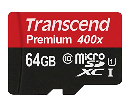 Transcend 64GB MicroSDXC Class 10 UHS-1 Memory Card with Adapter up to 60MB/s (TS64GUSDU1PE)