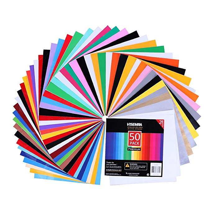 Adhesive Vinyl Sheets - 40 Assorted Colors(Glossy,Matte,Brushed and Metallic) Self Vinyl Craft Paper with 2 Clear Transfer Tap for Cricut and Other Cutters (50 Pack)
