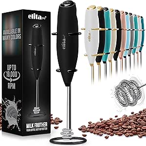 ELITAPRO ULTRA-HIGH SPEED Triple Whisk Milk Frother - “Tornado” effect Handheld Foam Maker & Drink Mixer - Frother Wand for Matcha, Coffee, Latte, Cappuccino, Hot Chocolate (Black Triple Whisk)