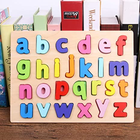 Kunmark Wooden Alphabet Puzzle ABC Jigsaws Chunky Letters Early Learning Toys for Kindergarten and Toddlers-est Educational Toy Preschool Learning, Spelling, Counting (Lower case Letters)