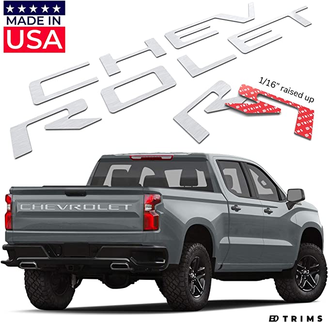 BDTrims Tailgate Raised Letters Compatible with 2019 2020 Silverado Models (Silver)