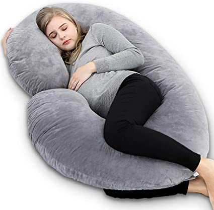Meiz Pregnancy Body Pillow with Velour Cover,C Shaped Full Body Pillow for Pregnant Women