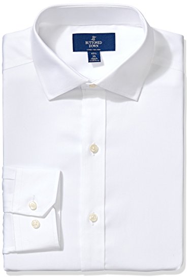 Buttoned Down Men's Fitted Spread-Collar Solid Non-Iron Dress Shirt Without Pocket