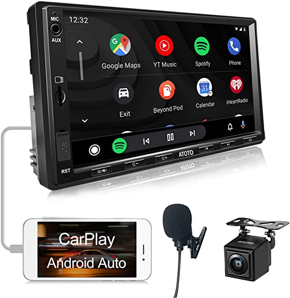 ATOTO F7 Double DIN Car Stereo-CarPlay & Android Auto 7in IPS Touchscreen in-Dash Navi, Mirrorlink, Phone Charge, Bluetooth, Live Rearview Input with Backup Camera, Mic, Max 2TB SSD&512G SD, F7G2A7SE