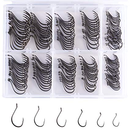 Bassdash 175 Pcs Octopus Offset Fishing Hooks, 180 Pcs Aberdeen Hooks Trout Fishing, in Assorted Sizes, Tackle Box, for Saltwater Freshwater Fishing