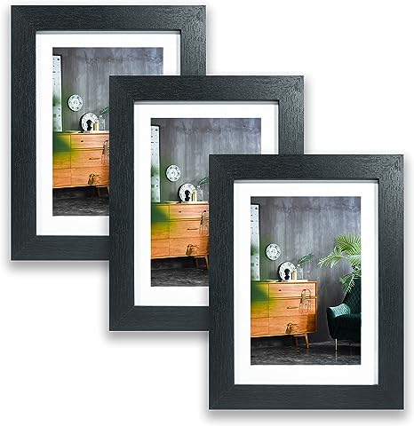 Ray & Chow 5x7 Photo Frames Set of 3,Matted For 4x6 or Display 5x7 without Mount,Glass Window,Tabletop or Wall Mount,Black