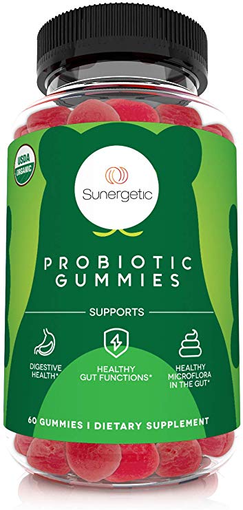 Certified Organic Probiotic Gummies – Daily Probiotic Gummies to Help Support Digestion, Gut Health & Immune System – 5 Billion CFU – 60 Strawberry Flavored Probiotic Gummies