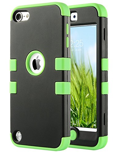 iPod Touch 6 Case,iPod 6 Cases,ULAK [Colorful Series] 3 in 1 Anti-slip iPod 5 Case Hybrid Dust Scratch Shock Resistance Hard PC Soft Silicone Cover for iPod touch 5 6th Generation(Green)