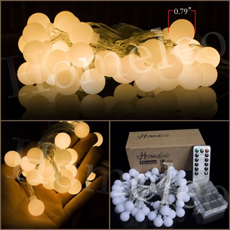 Homeleo Battery Operated Globe String Lights, 8 Lighting Modes Dimmable Remote Ball Fairy Light, Warm White Mini LED Bulb String for Indoor Outdoor Decoration(16.4ft,50leds)