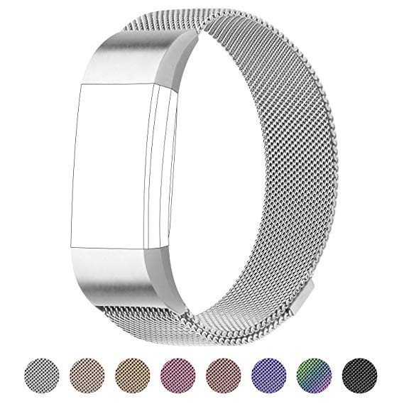 POY For Fitbit Charge 2 Bands, Milanese Loop Stainless Steel Bracelet Smart Watch Strap with Unique Magnet Lock for Fitbit Charge 2 Replacement Wristbands Large Small