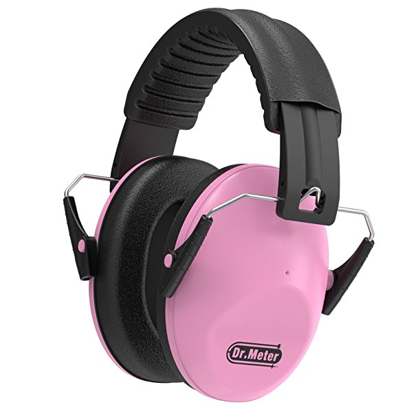 Dr.meter Adjustable Head Band Kids Noise Reduction Earmuffs with 27 NRR Hearing Protection Earmuffs for Shooting, Pink