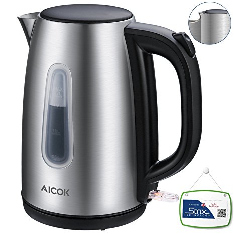 Aicok Electric Kettle Fast Boil 1.7 L Kettle, Brushed Stainless Steel Jug Kettle, Silver, 2200W